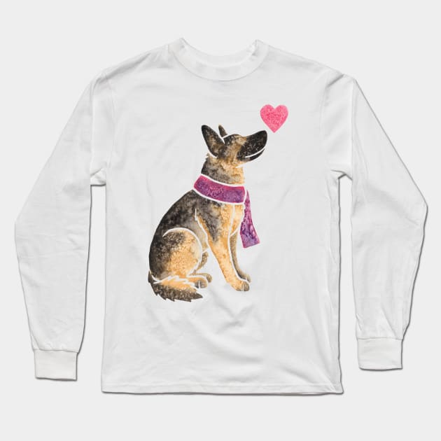 Watercolour German Shepherd Dog Long Sleeve T-Shirt by animalartbyjess